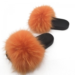 Flash Sale Outdoor extra big fur orange raccoon fur slipper, orange fur sandles
