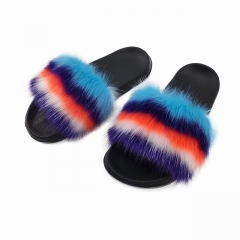 High quality  women soft custom fur slippers faux fur slide sandals