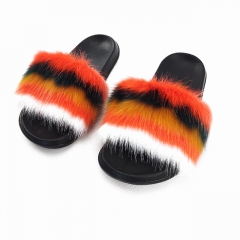 Wholesale women faux fox fur slippers ladies soft comfortable fur slides