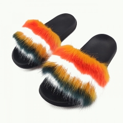 Custom faux fur slide sandal,ladies fur slide slippers sandals fashion fox fur slippers slides women