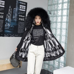 High Quality fashion women lining fabric fox fur collar coat parka with custom colour