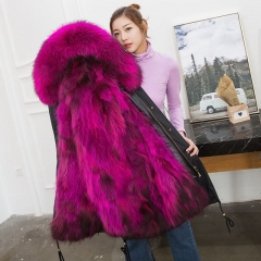 Wholesale Custom Real Raccoon Fur Lined Parka / Women Autumn Winter Coat Luxurious Fox fur parka