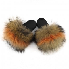 fluffy mix colour raccoon fur slides