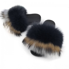 black and white mix colour fox fur sandals