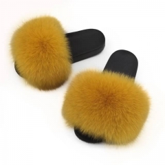 brown fluffy slides fox fur slides solid color