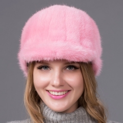 2019 Winter High Quality Solid Color Ladies Mink Fur Keep Warm Baseball Cap Pink Fur Cap