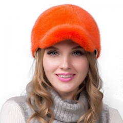 Women Winter Handmade Orange Mink Fur Baseball Cap