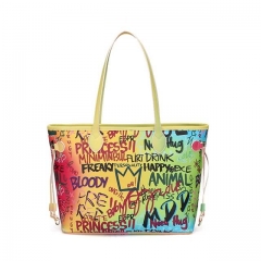 New Color Women Brand Luxury Graffiti Printed Shoulder Big Bags Fashion Large Travel Purse