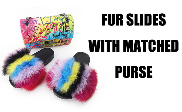 FUR SLIPPERS WITH MATCHED PURSE