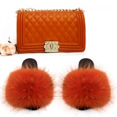 Original Vendor Orange CC Jelly Purse With Orange Fur Slides