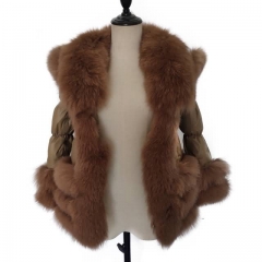 Winter Hooded Puffer Jacket Brown Down Coat With Raccoon Fur Trim 3x2