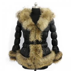 Winter Puffer Jacket Down Coat With Raccoon Fur Trim 2x2